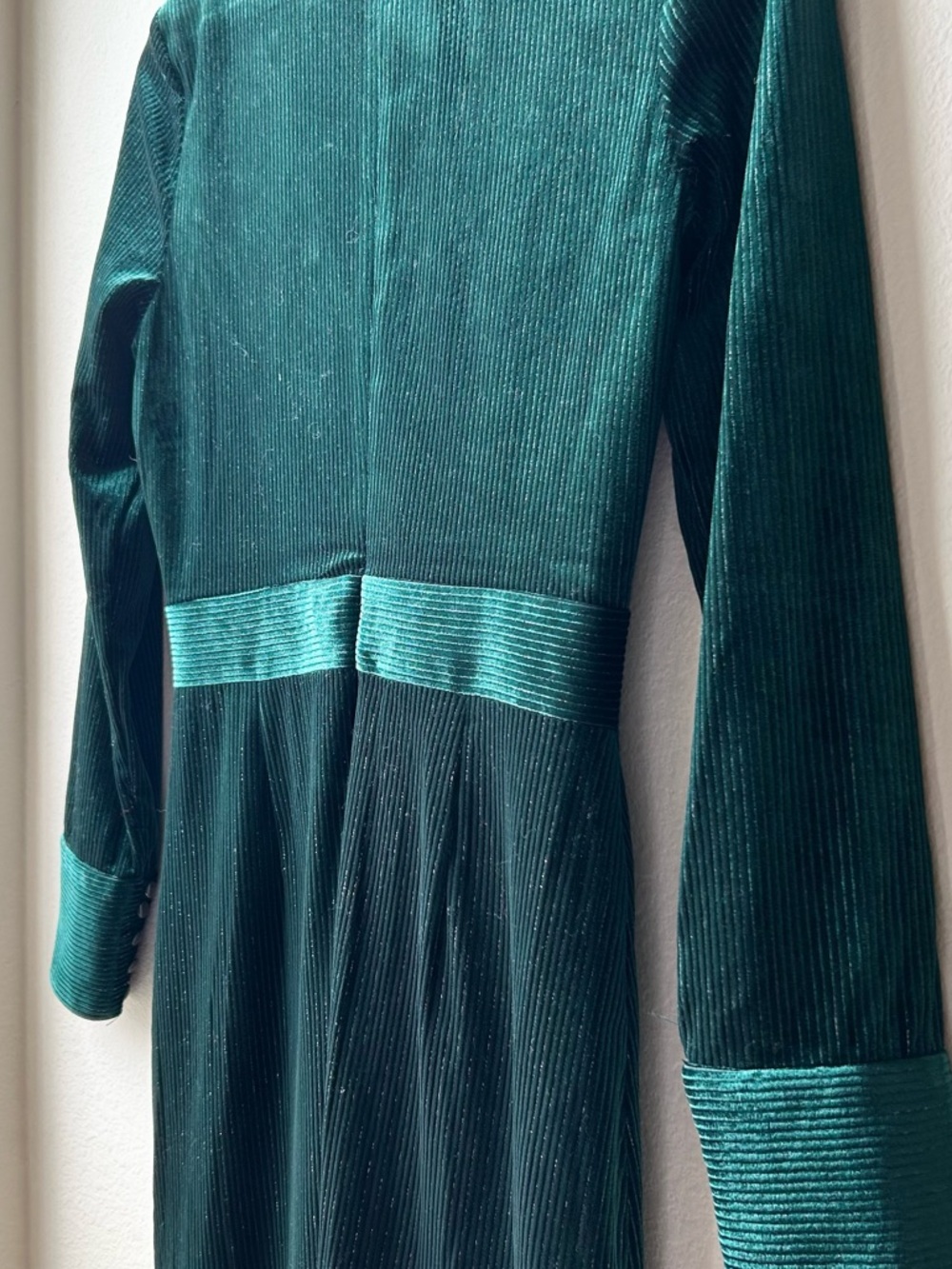 Mark + James Badgley Mischka Green Metallic Velvet V Neck Stripe Mini Dress Sz 4 - Picture 11 of 15